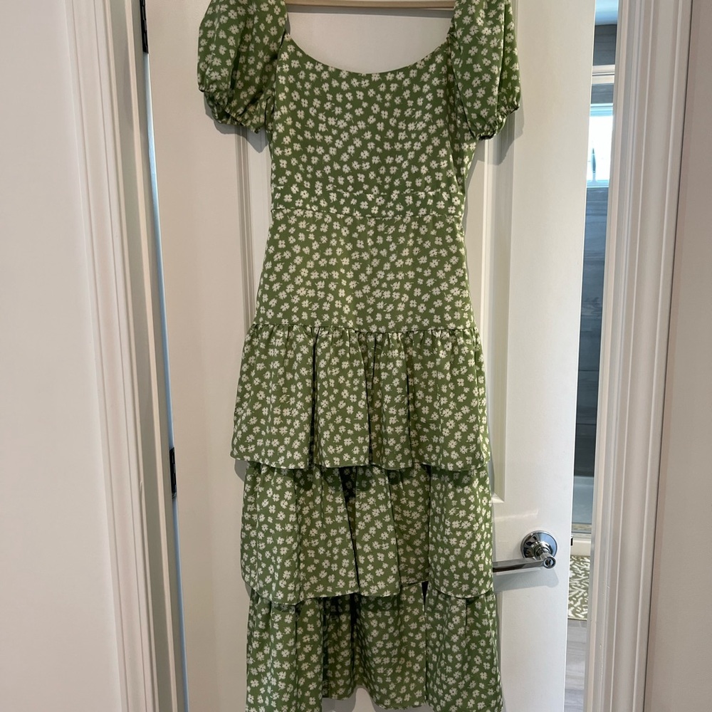 Likely Green Floral Tiered Dress